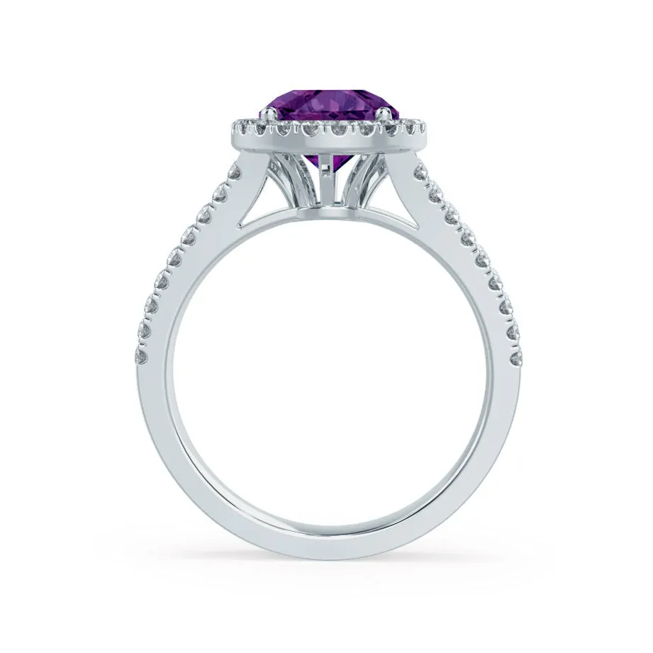 AMELIA - Chatham® Lab Grown Alexandrite & Diamond Platinum 950 Halo Ring