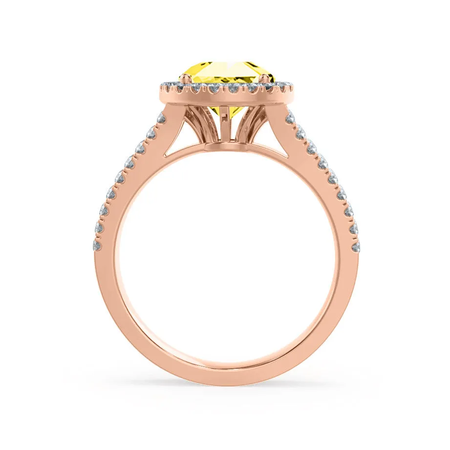 AMELIA - Chatham® Lab Grown Yellow Sapphire & Diamond 18k Rose Gold Halo Ring