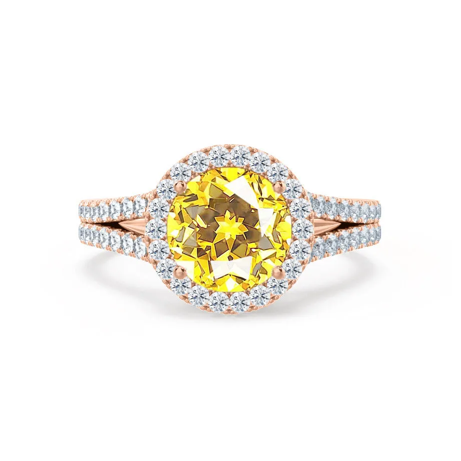 AMELIA - Chatham® Lab Grown Yellow Sapphire & Diamond 18k Rose Gold Halo Ring