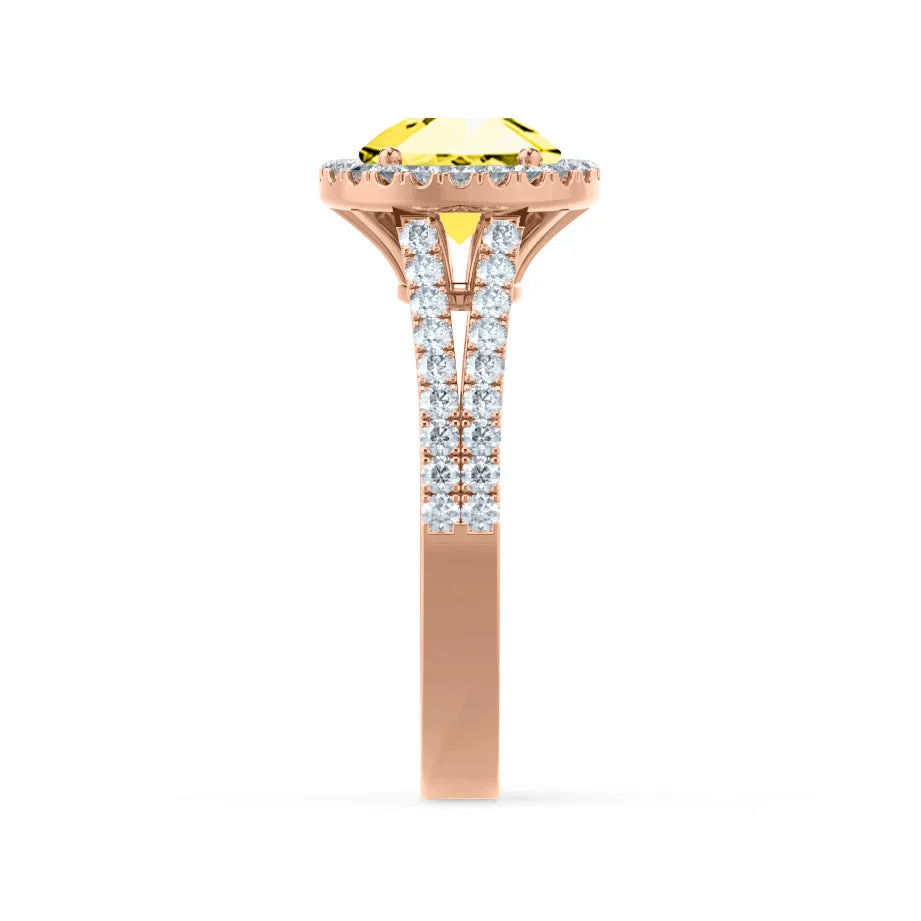 AMELIA - Chatham® Lab Grown Yellow Sapphire & Diamond 18k Rose Gold Halo Ring