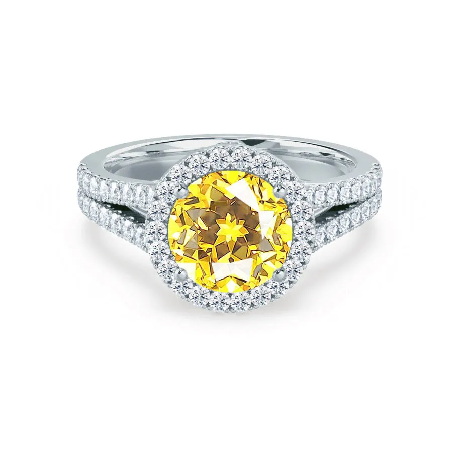 AMELIA - Chatham® Lab Grown Yellow Sapphire & Diamond 18k White Gold Halo Ring