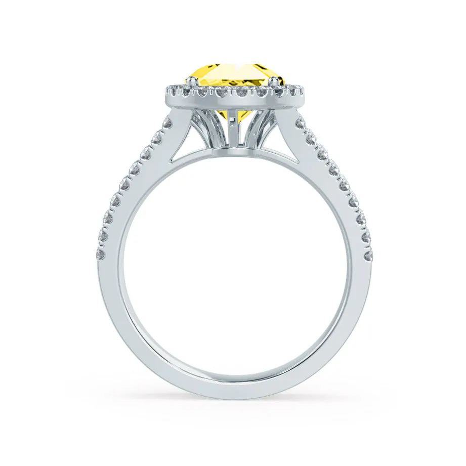 AMELIA - Chatham® Lab Grown Yellow Sapphire & Diamond 18k White Gold Halo Ring