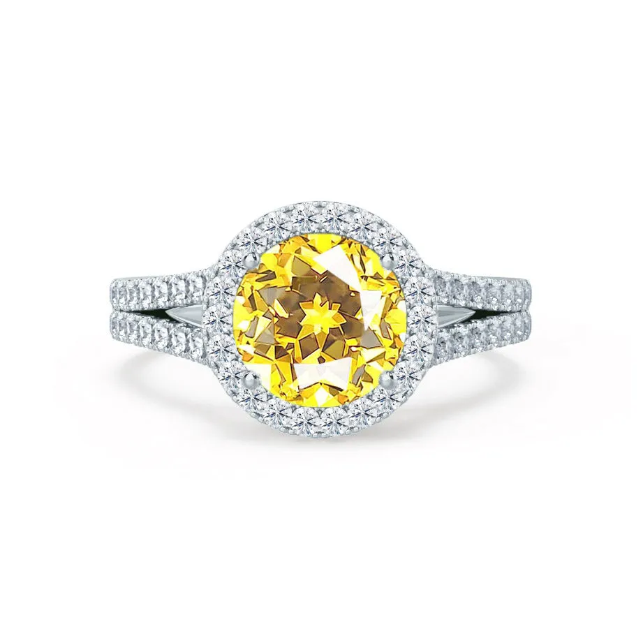 AMELIA - Chatham® Lab Grown Yellow Sapphire & Diamond 18k White Gold Halo Ring