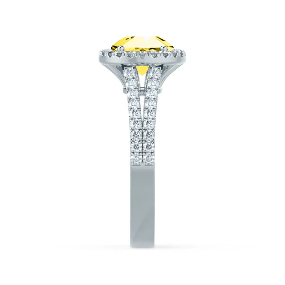 AMELIA - Chatham® Lab Grown Yellow Sapphire & Diamond 18k White Gold Halo Ring