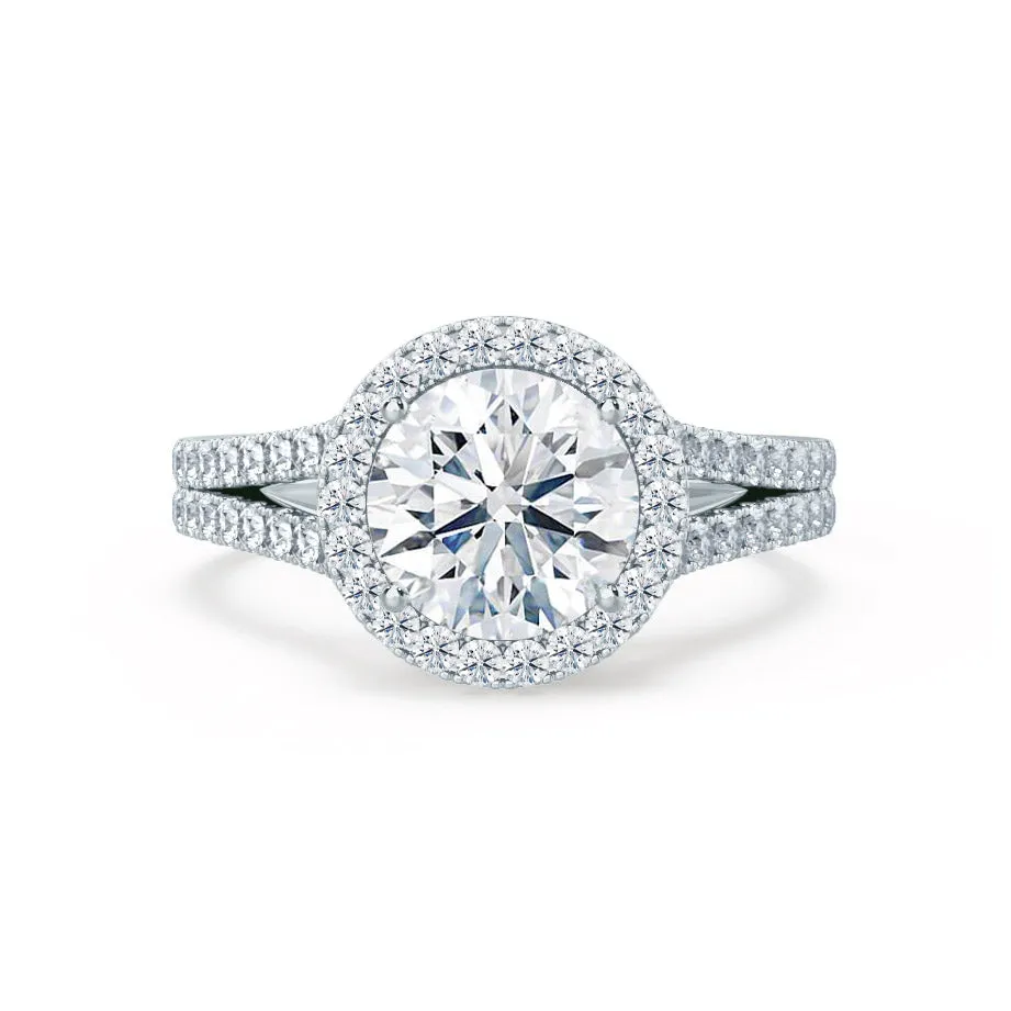 AMELIA - Round Lab Diamond 18k White Gold Halo Ring