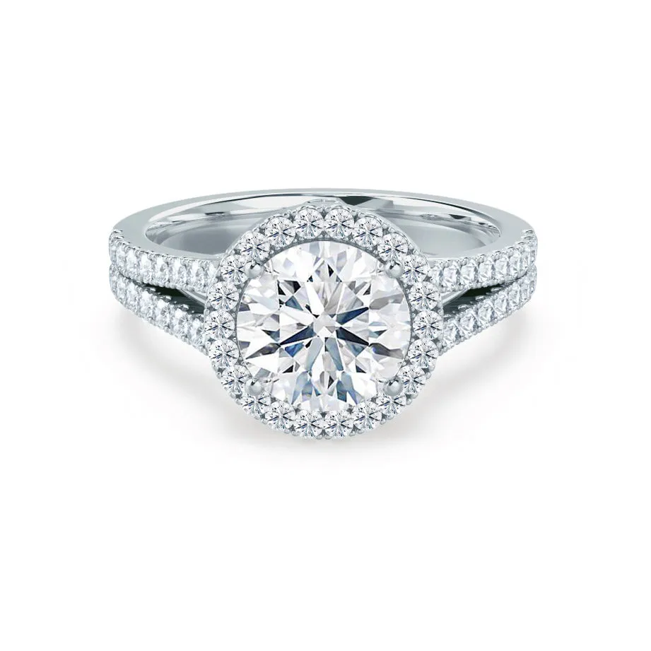 AMELIA - Round Lab Diamond 18k White Gold Halo Ring