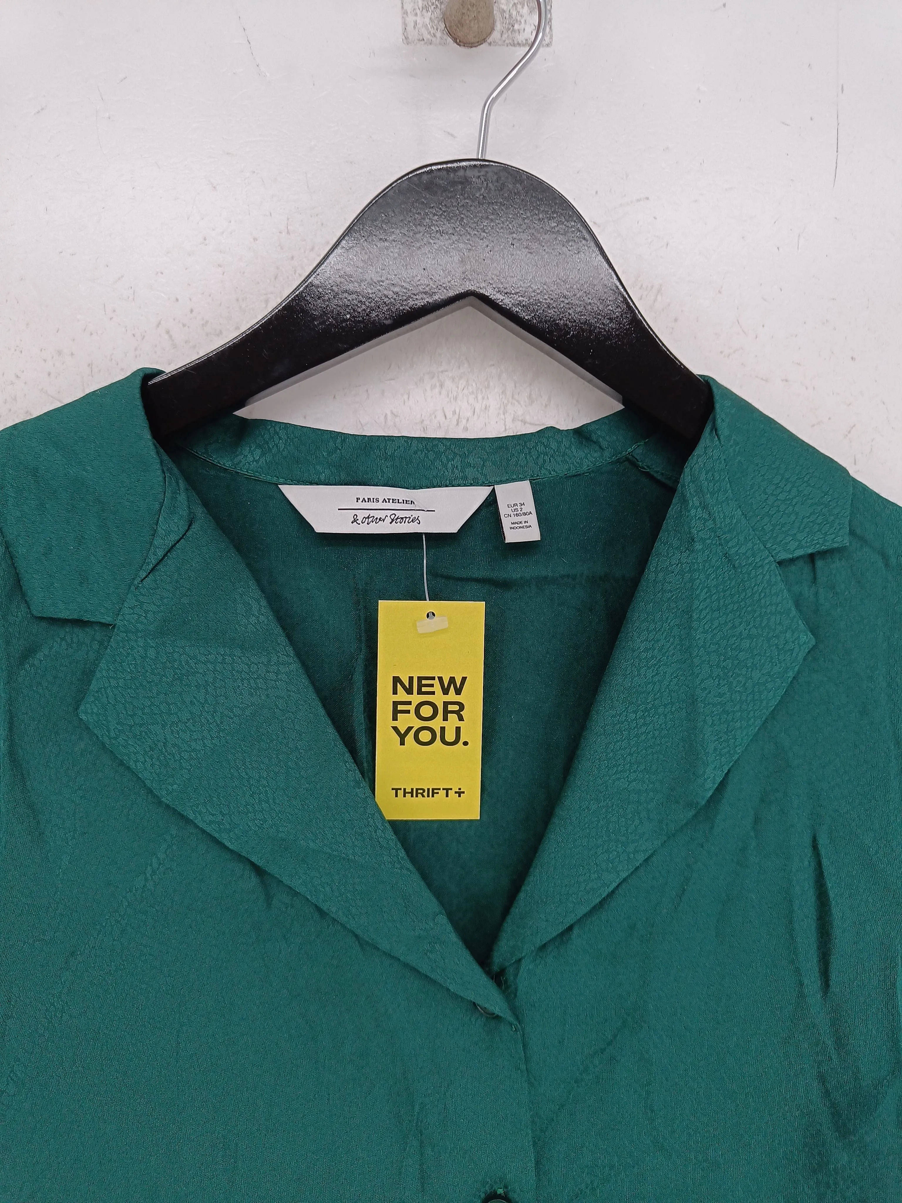 & Other Stories Women's Blouse UK 6 Green 100% Viscose