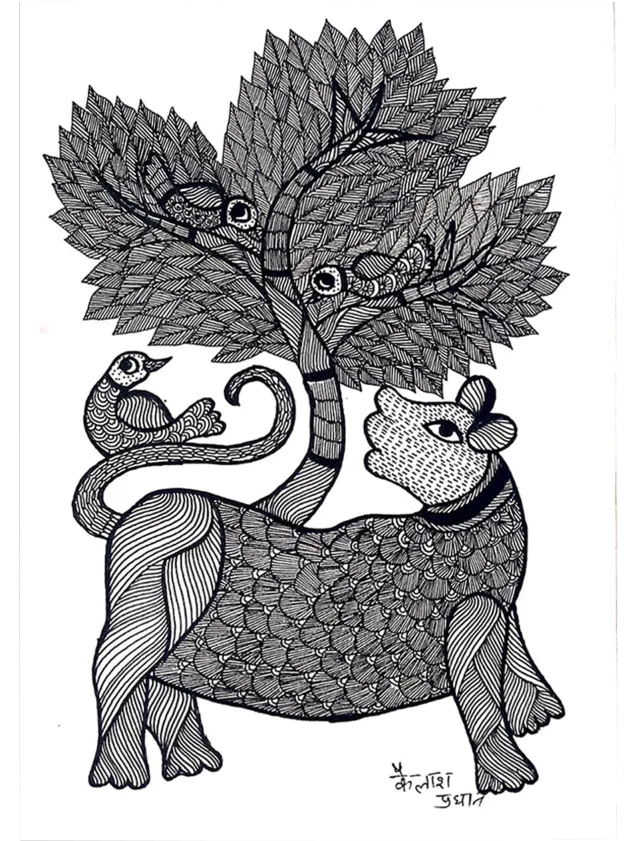 An Appealing Symphony of Nature and Monochromatic Shades Gond Painting by Kailash Pradhan