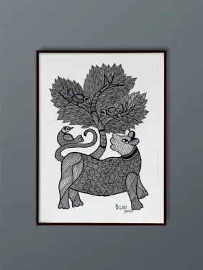 An Appealing Symphony of Nature and Monochromatic Shades Gond Painting by Kailash Pradhan