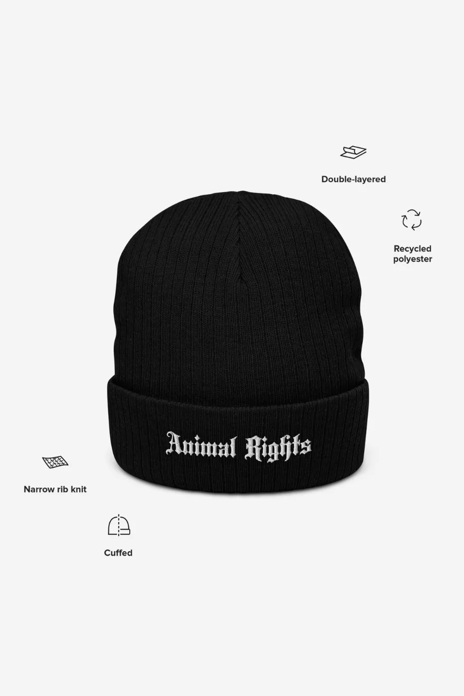 Animal Rights Recycled Ribbed Knit Beanie