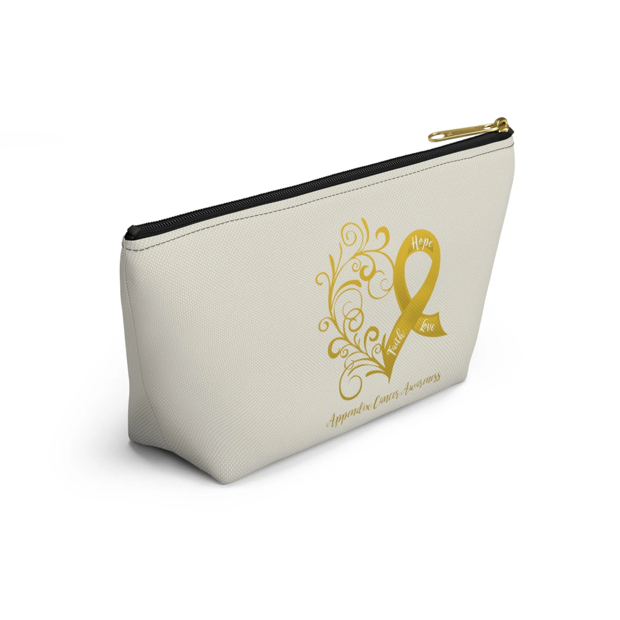 Appendix Cancer Awareness Heart "Natural" T-Bottom Accessory Pouch (Dual-Sided Design)