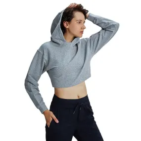 Autumn Cotton Yoga Sports Hooded Sweatshirt Fashion Solid Long Sleeve Crop Top Loose Hoodie Running Jogging Sportswear Outdoor