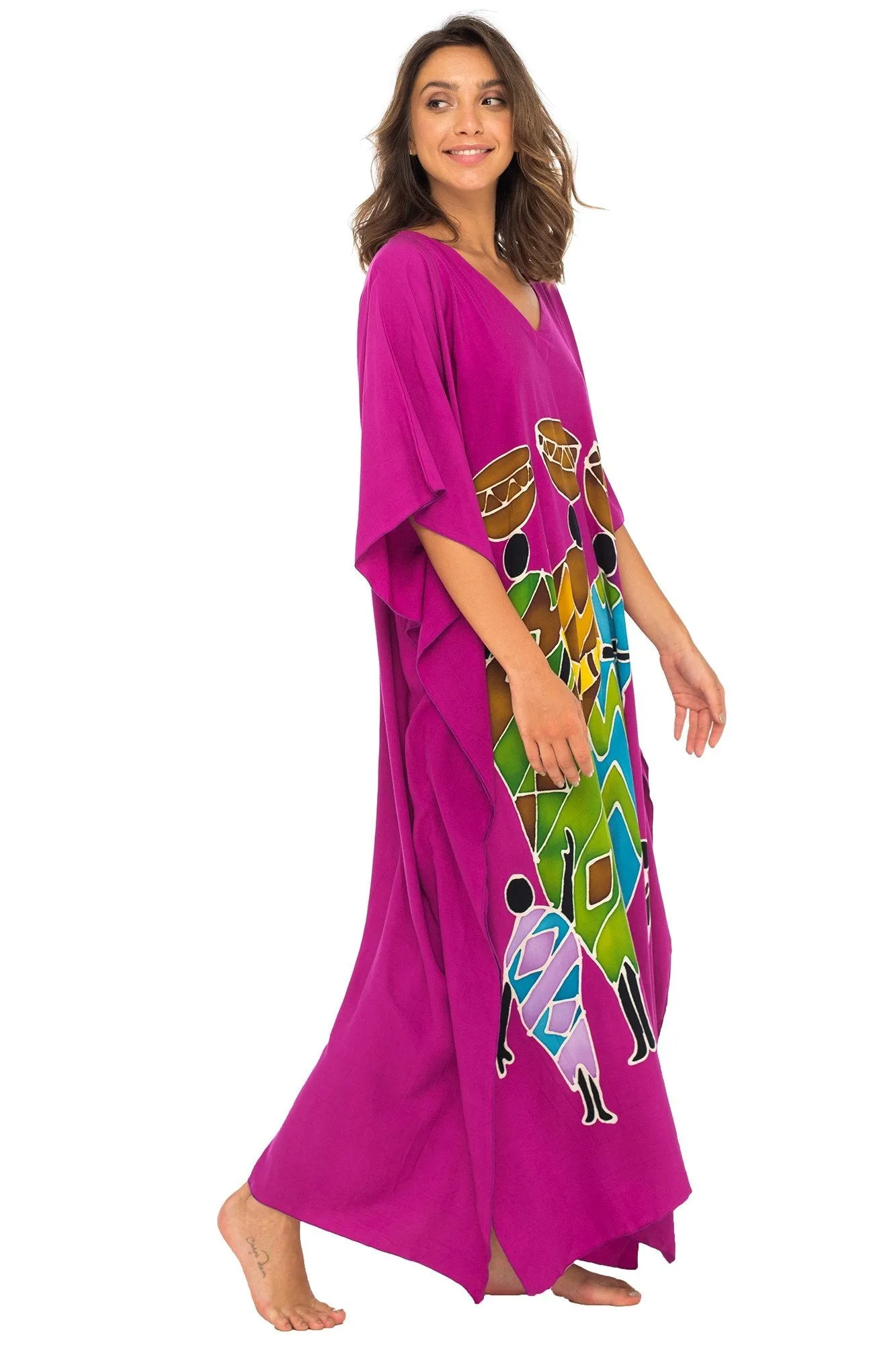 Back From Bali Womens Long African Print Beach Swim Suit Cover Up Caftan Poncho