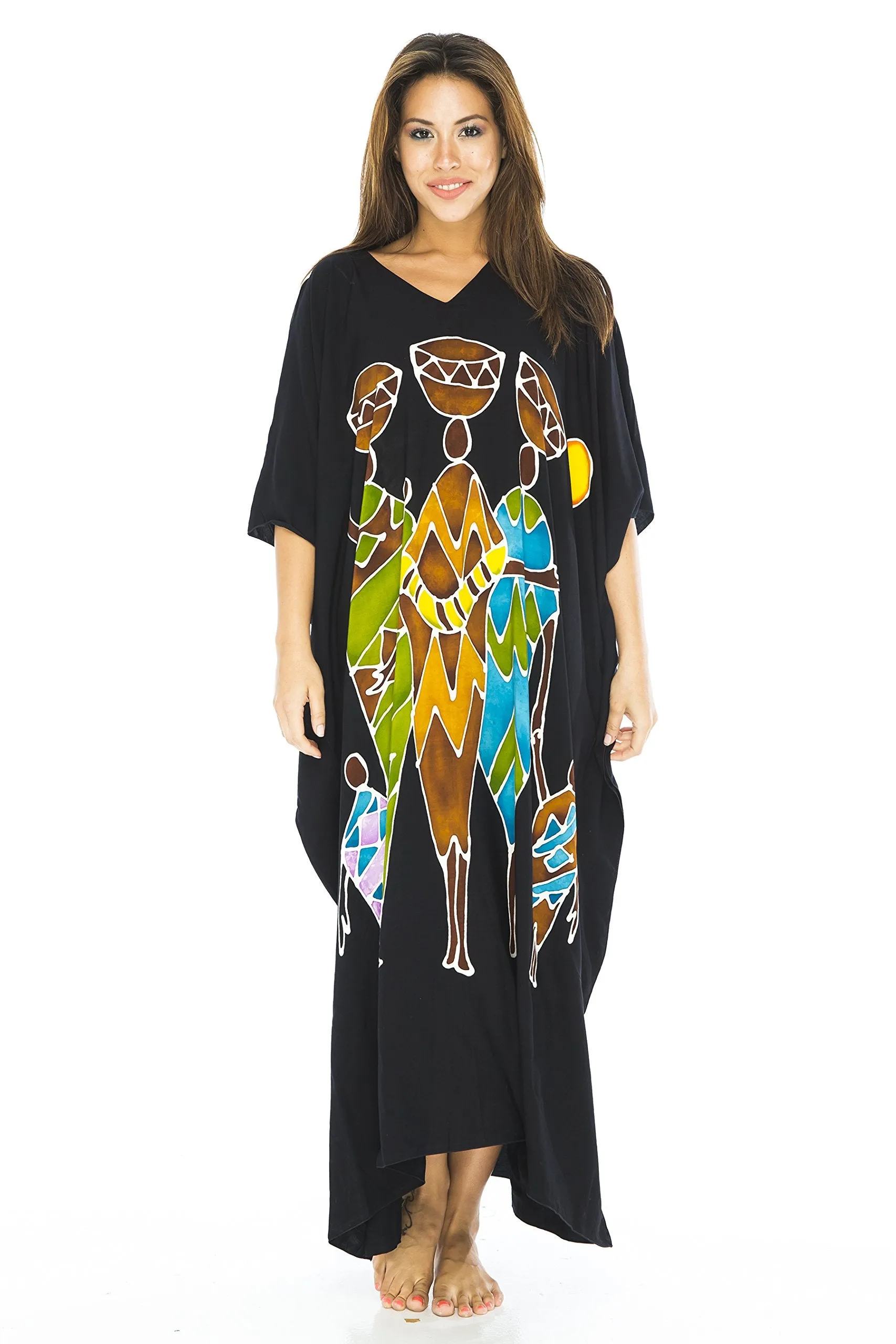 Back From Bali Womens Long African Print Beach Swim Suit Cover Up Caftan Poncho