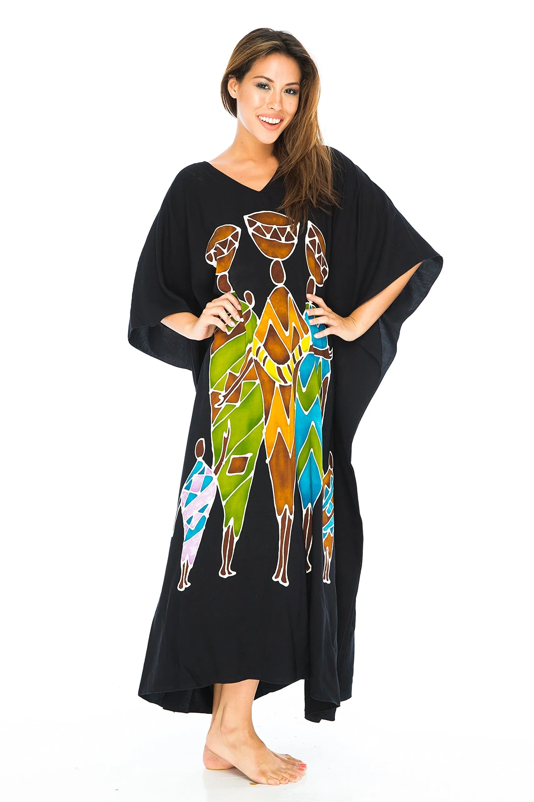 Back From Bali Womens Long African Print Beach Swim Suit Cover Up Caftan Poncho