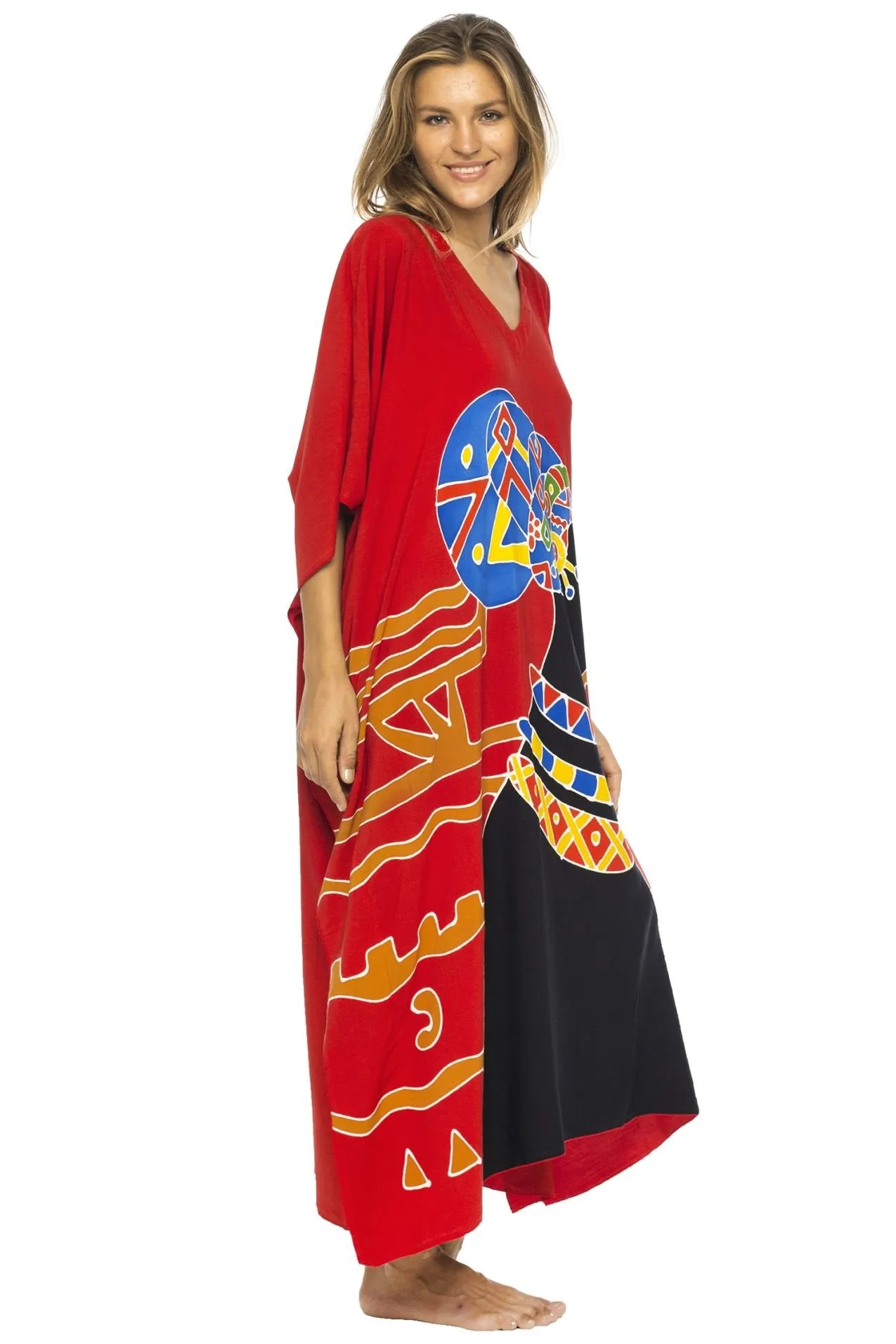 Back From Bali Womens Long African Print Beach Swim Suit Cover Up Caftan Poncho