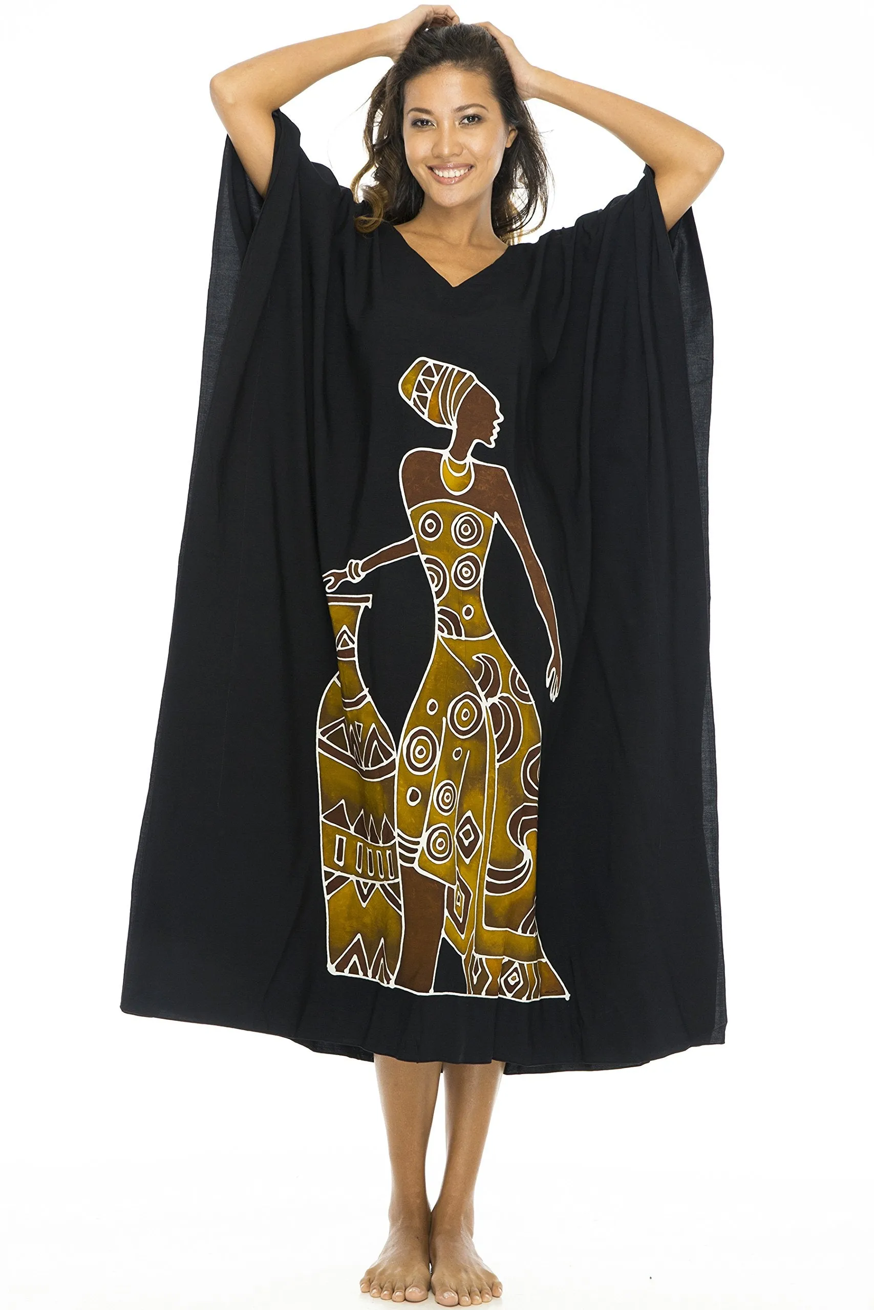 Back From Bali Womens Long African Print Beach Swim Suit Cover Up Caftan Poncho