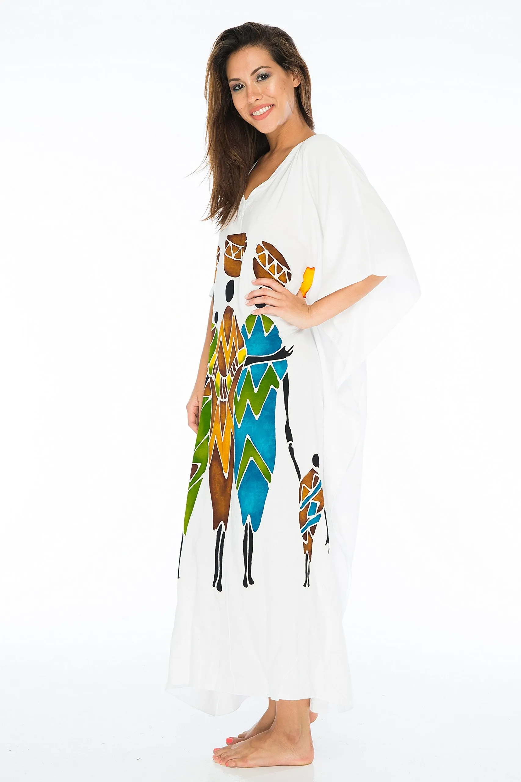 Back From Bali Womens Long African Print Beach Swim Suit Cover Up Caftan Poncho