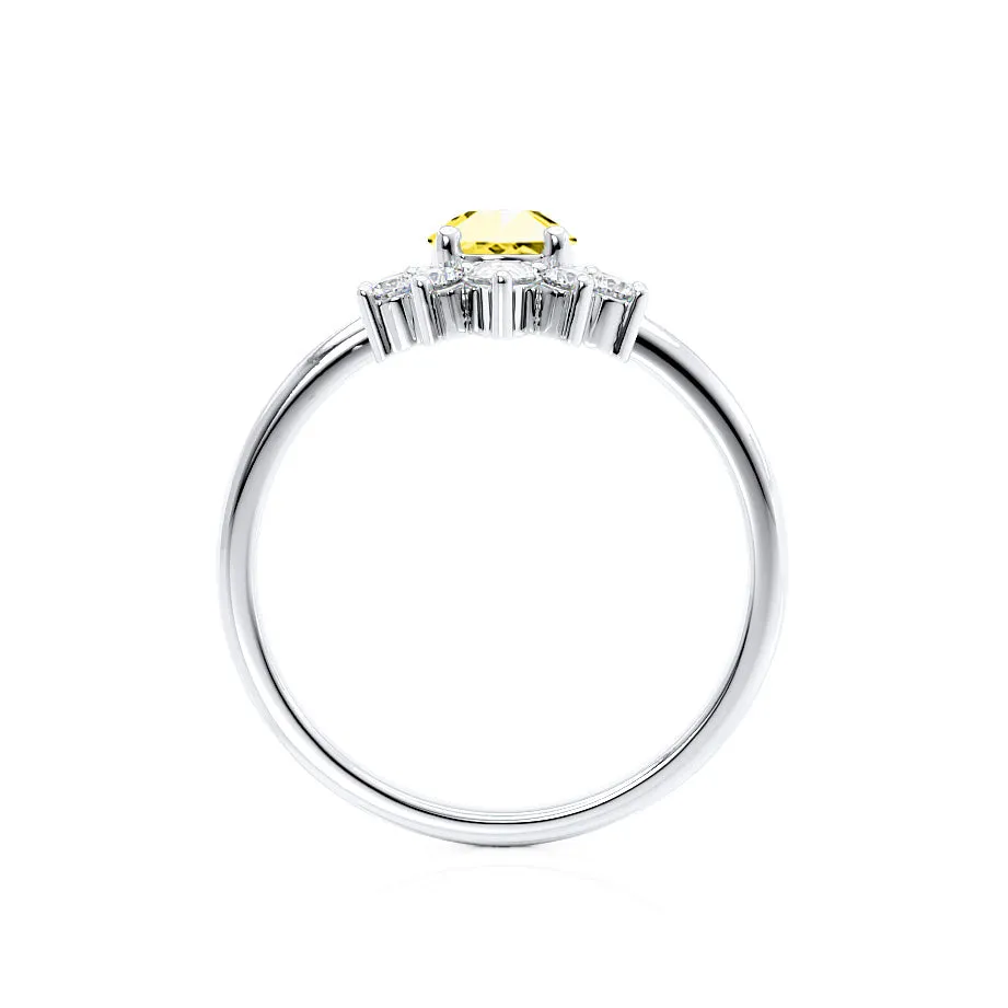 BALLET - Chatham® Pear Yellow Sapphire & Diamond Half Halo Tiara Ring 18k White Gold