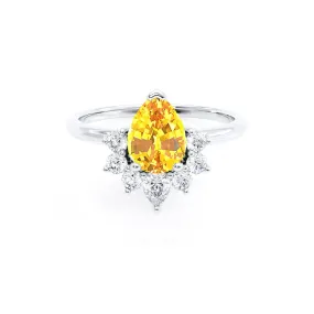 BALLET - Chatham® Pear Yellow Sapphire & Diamond Half Halo Tiara Ring 18k White Gold