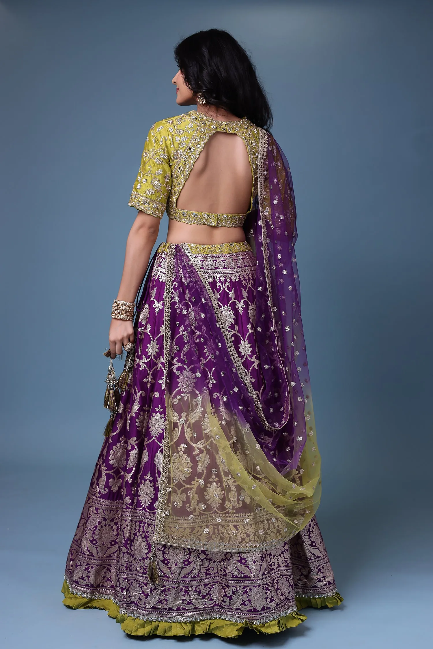 Banarasi Silk Lehenga with Mirror and Pearl work