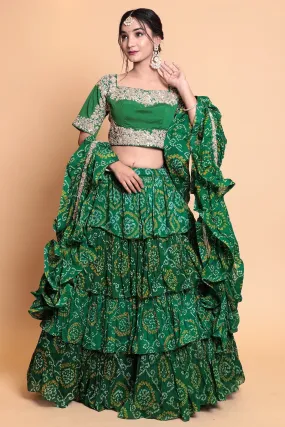 Bandhej Georgette Lehenga with Gota Patti work.