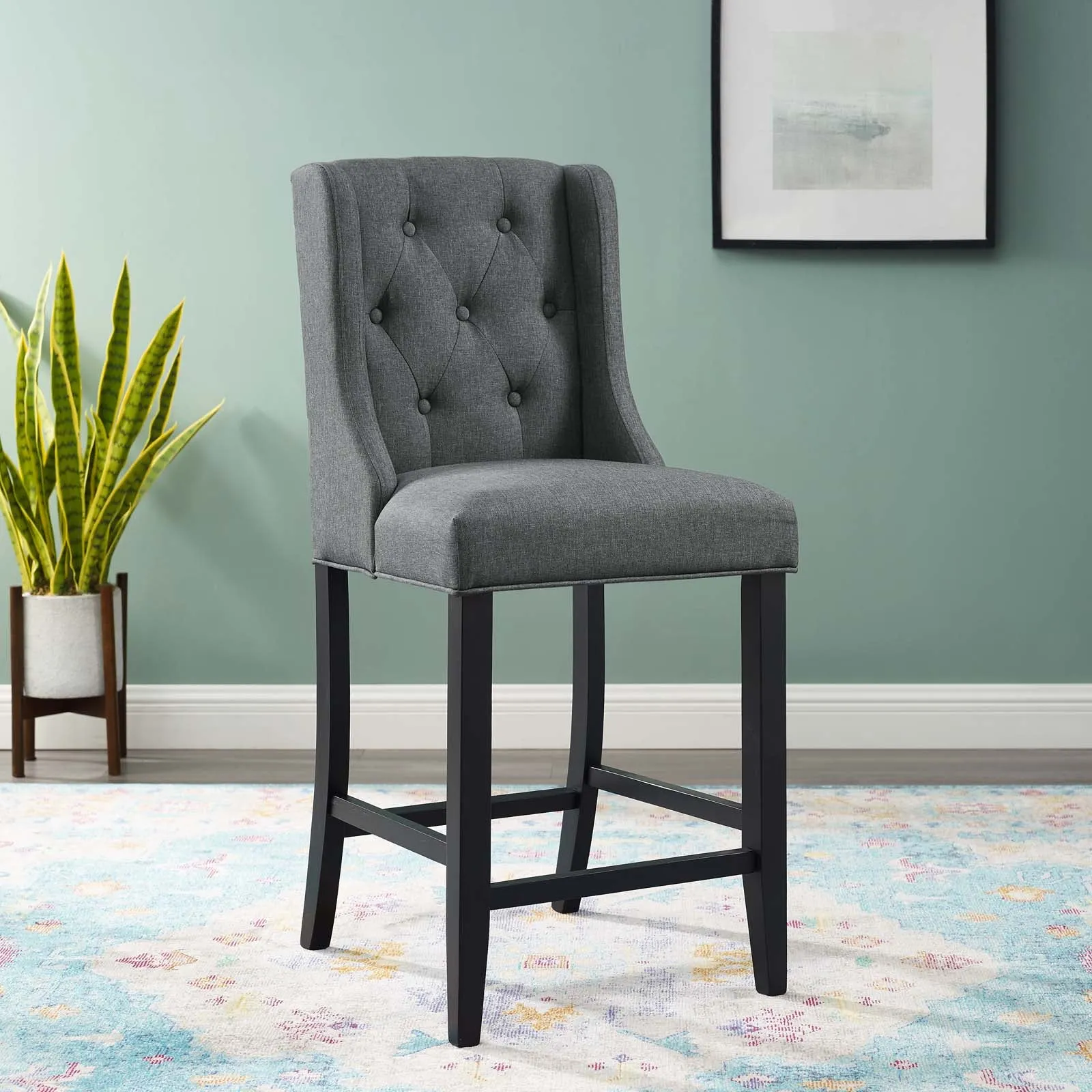 Baronet Tufted Button Upholstered Fabric Counter Stool