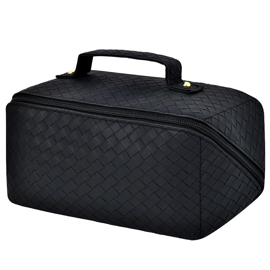 Basket Weave Black NGIL Medium Faux Leather Travel Toiletry