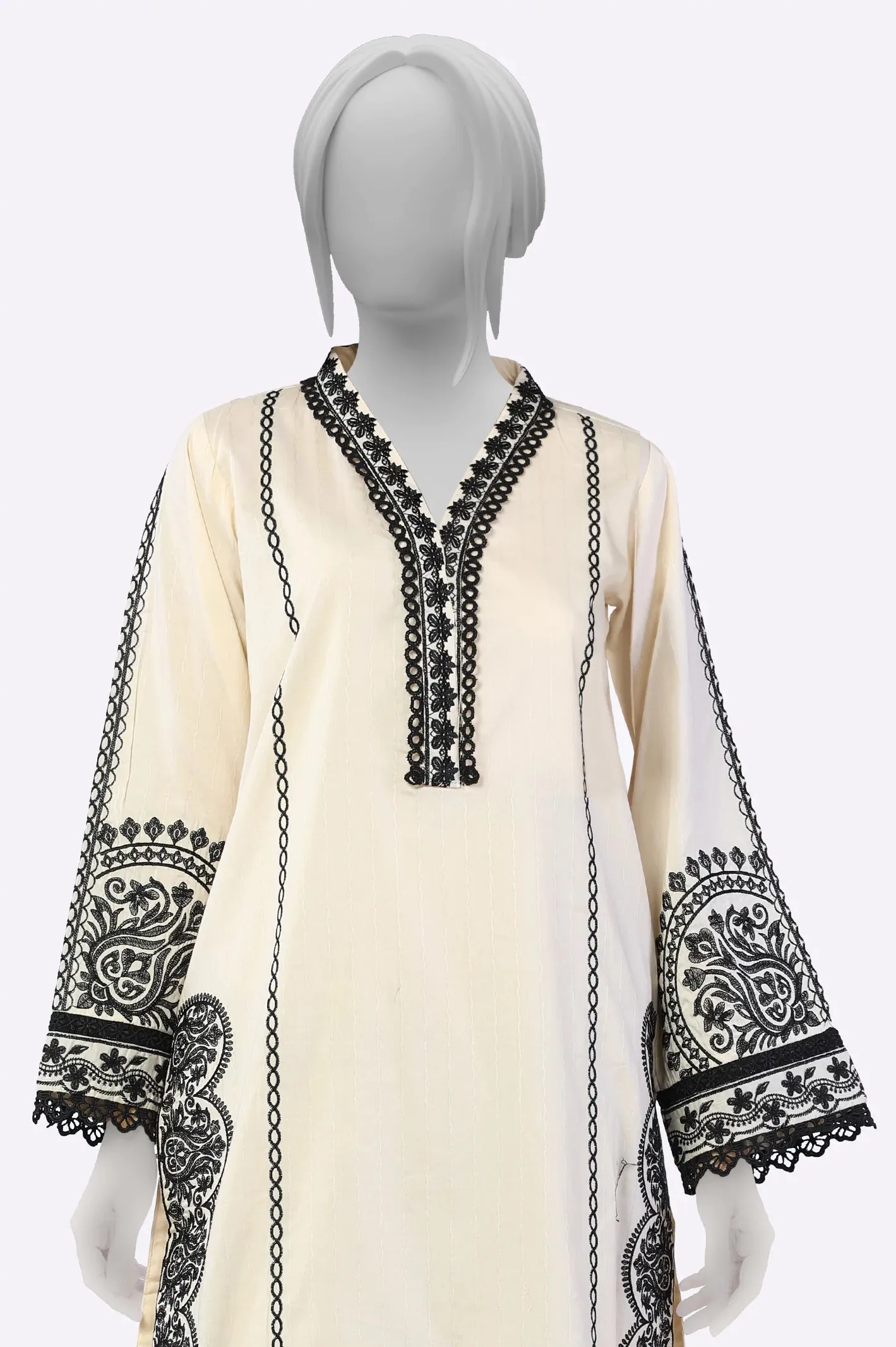 Beige Embroidered Kurti