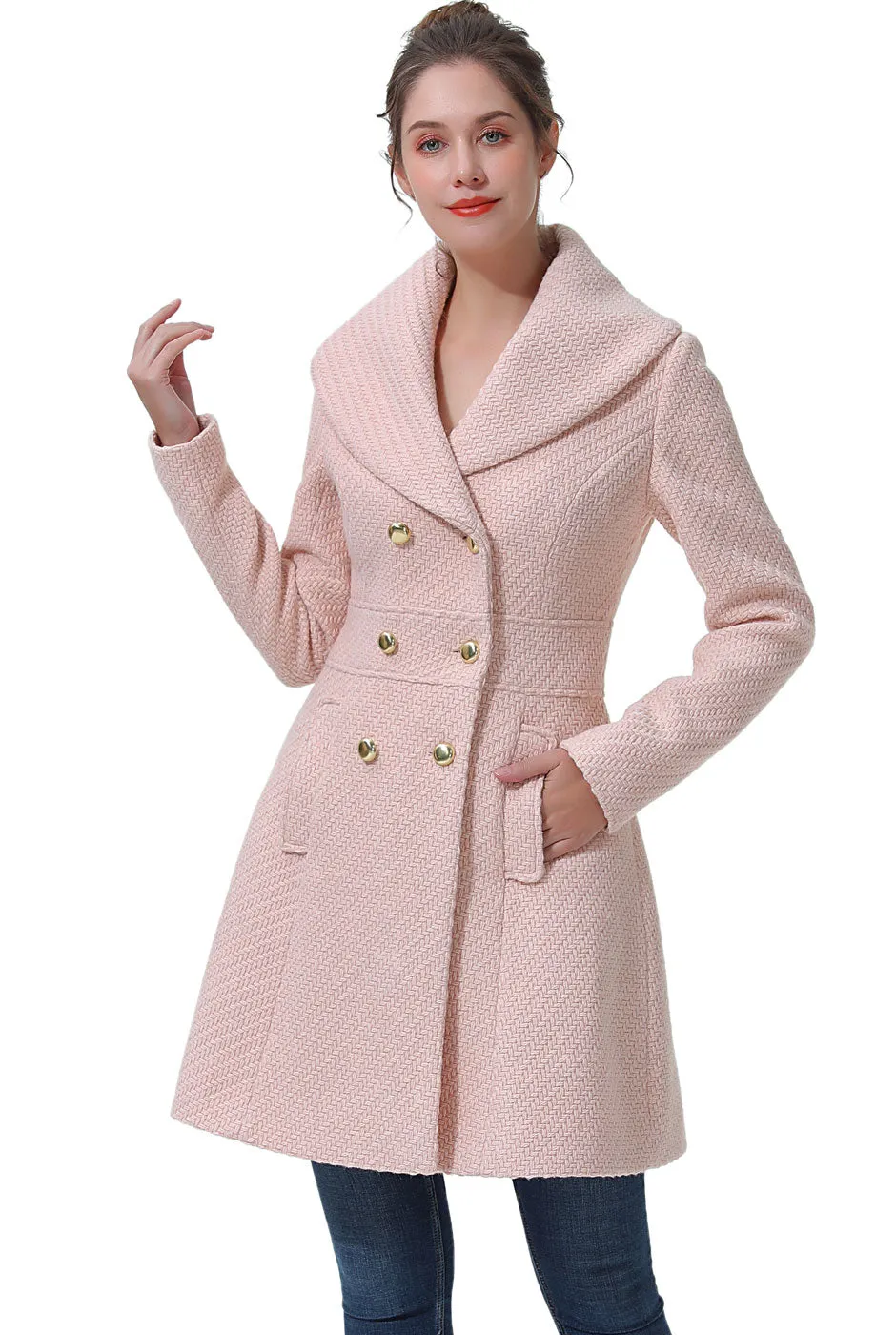 BGSD Women Kay Fit & Flare Boucle Wool Pea Coat