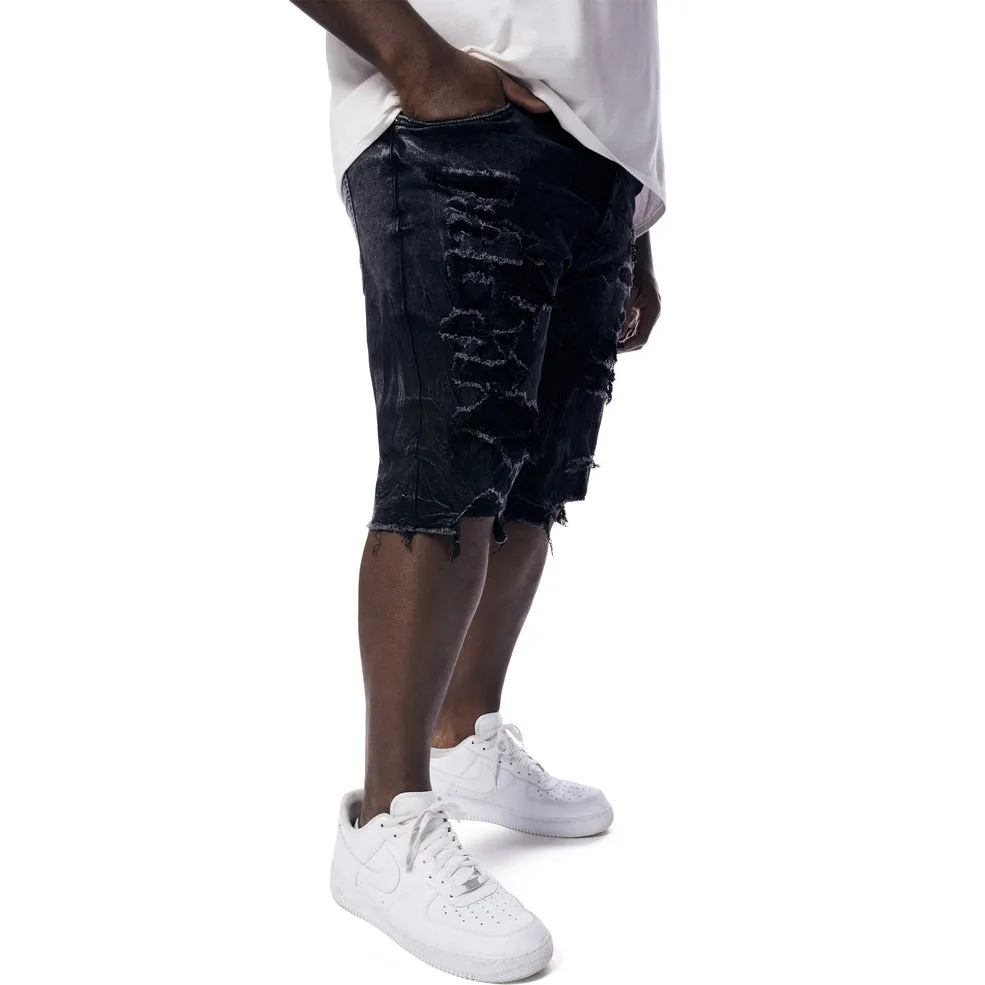 Big and Tall - Distressed Rip & Repair Jean Shorts - Black Matrix