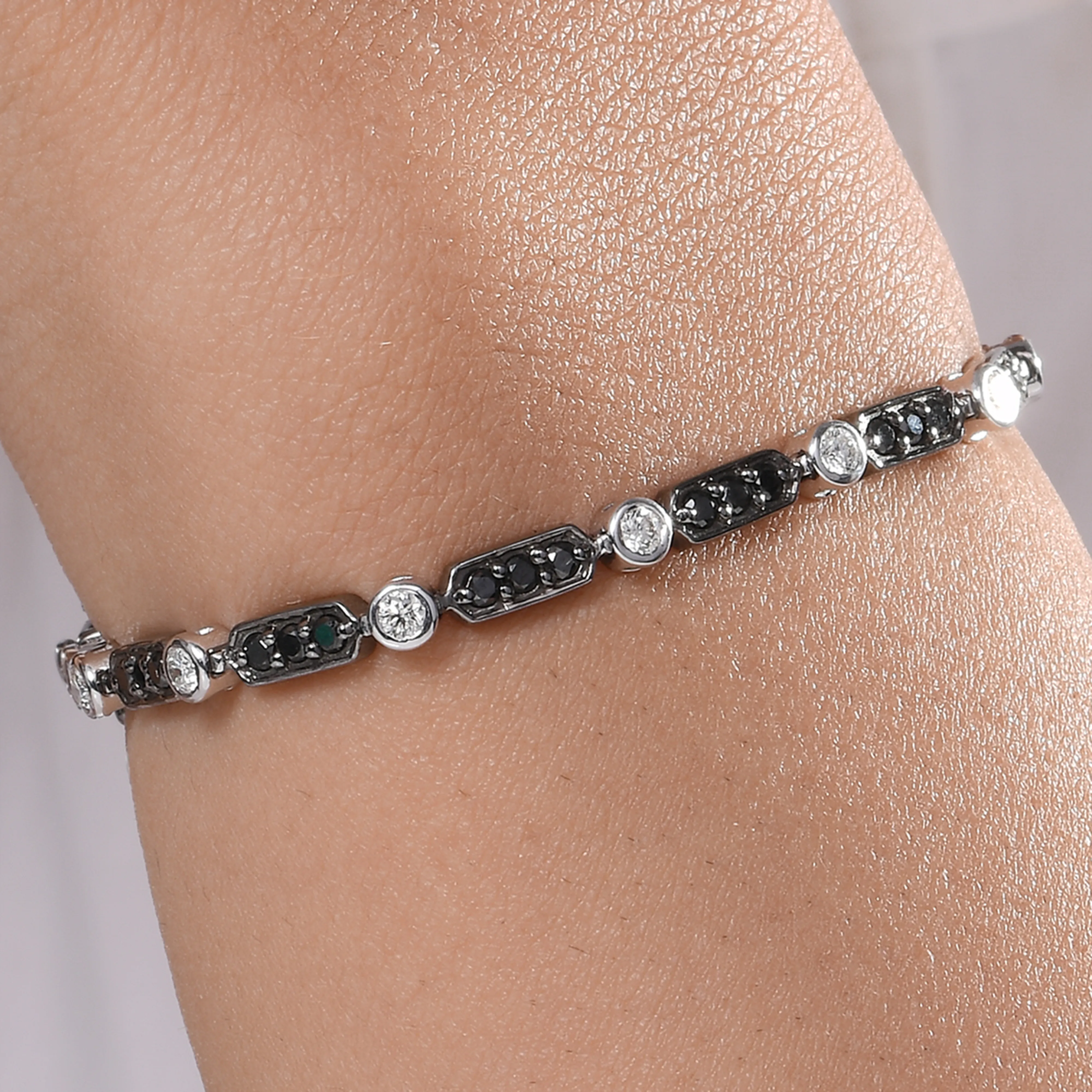 Black and White Diamond Tennis Bracelet