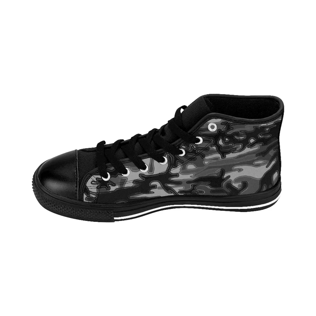 Black Camo Women's Sneakers, Grey Army Print Designer High-top Sneakers Tennis Shoes (US Size: 6-12)