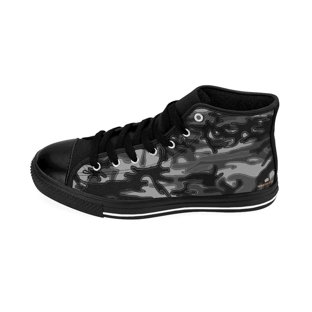 Black Camo Women's Sneakers, Grey Army Print Designer High-top Sneakers Tennis Shoes (US Size: 6-12)