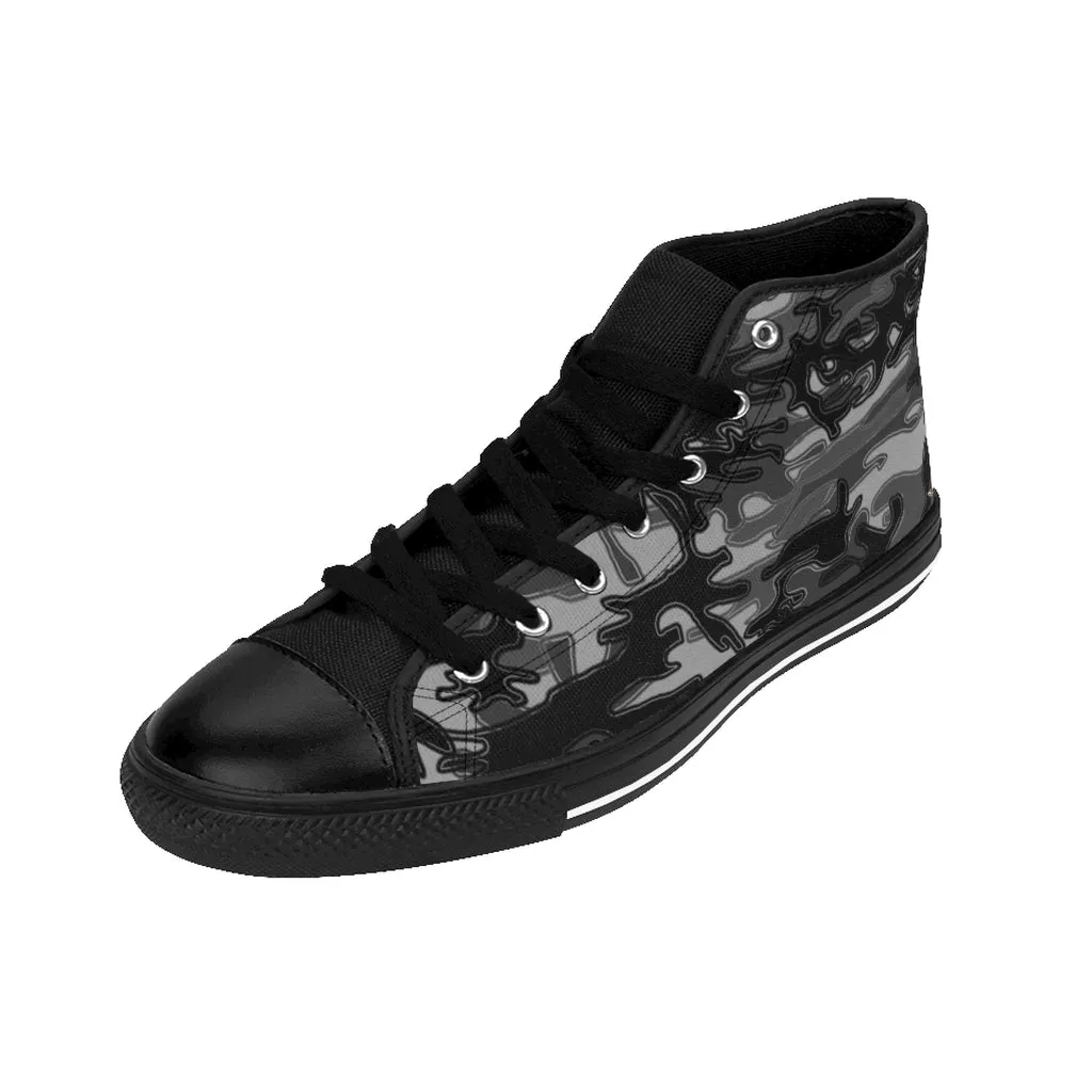 Black Camo Women's Sneakers, Grey Army Print Designer High-top Sneakers Tennis Shoes (US Size: 6-12)