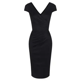 Black Capped Sleeve Bodycon Pencil Wiggle Dress