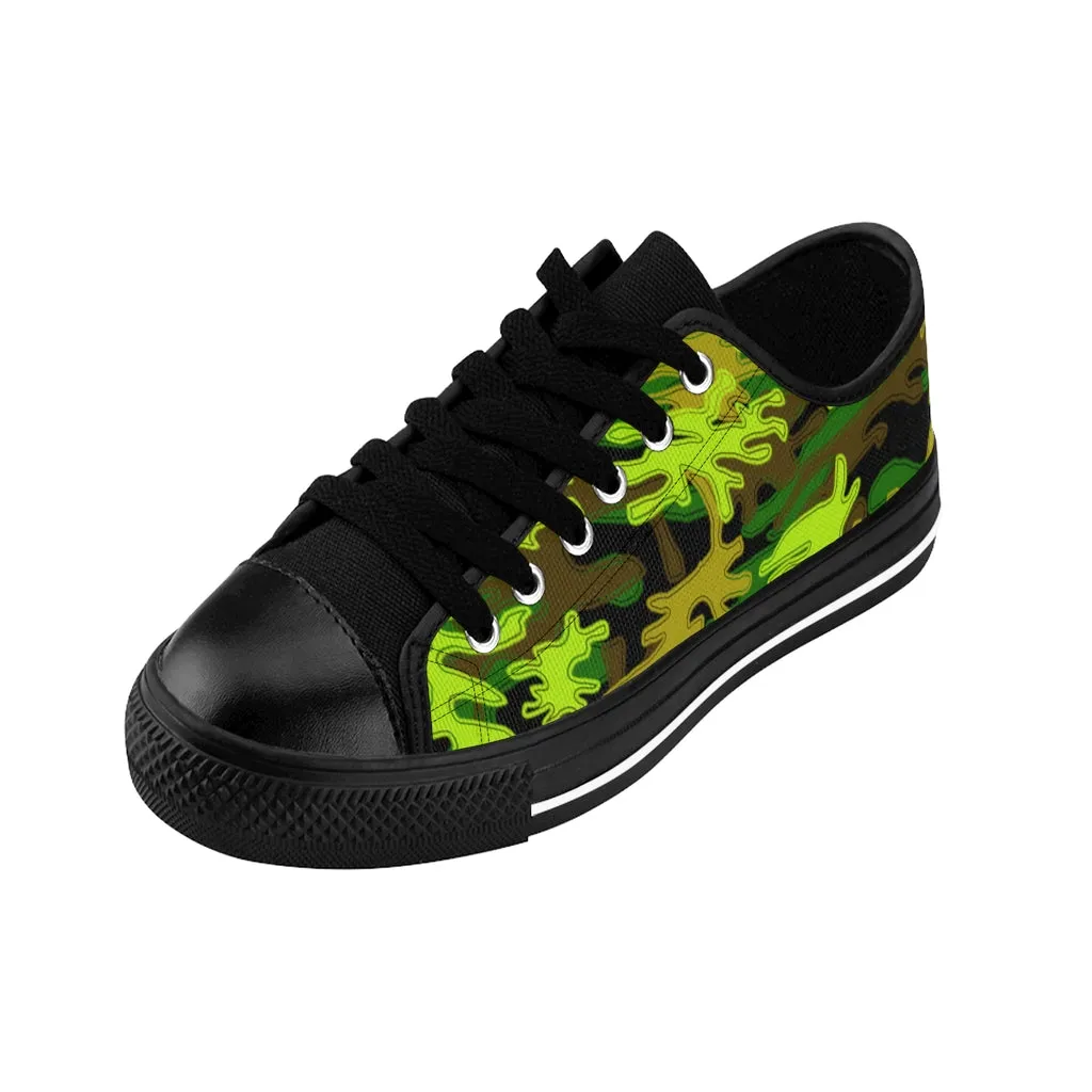 Black Green Camo Women's Sneakers, Army Military Camouflage Printed Fashion Canvas Tennis Shoes