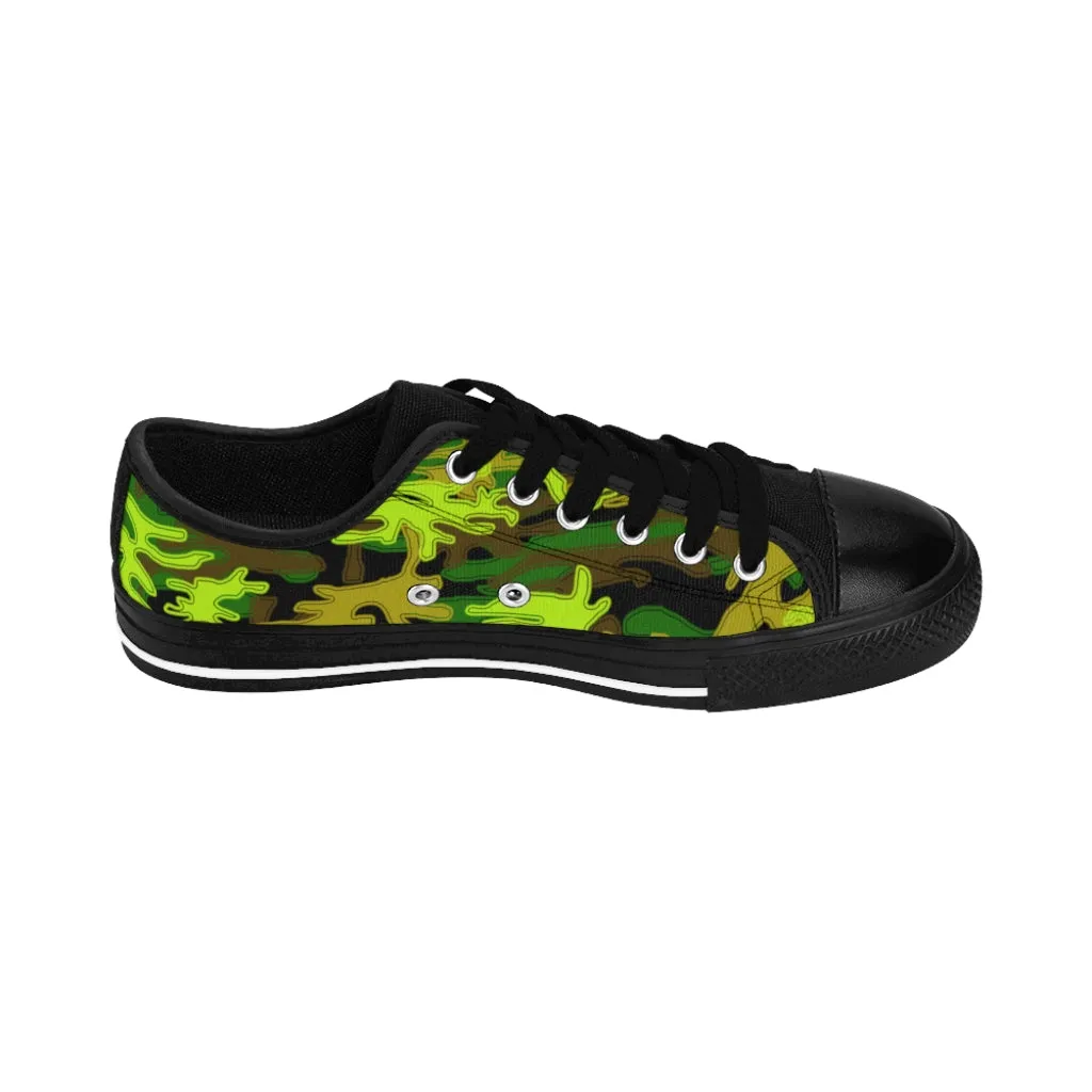 Black Green Camo Women's Sneakers, Army Military Camouflage Printed Fashion Canvas Tennis Shoes