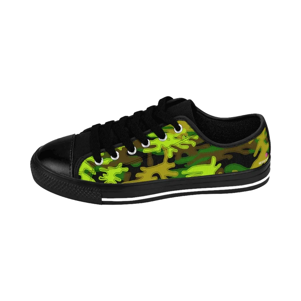 Black Green Camo Women's Sneakers, Army Military Camouflage Printed Fashion Canvas Tennis Shoes