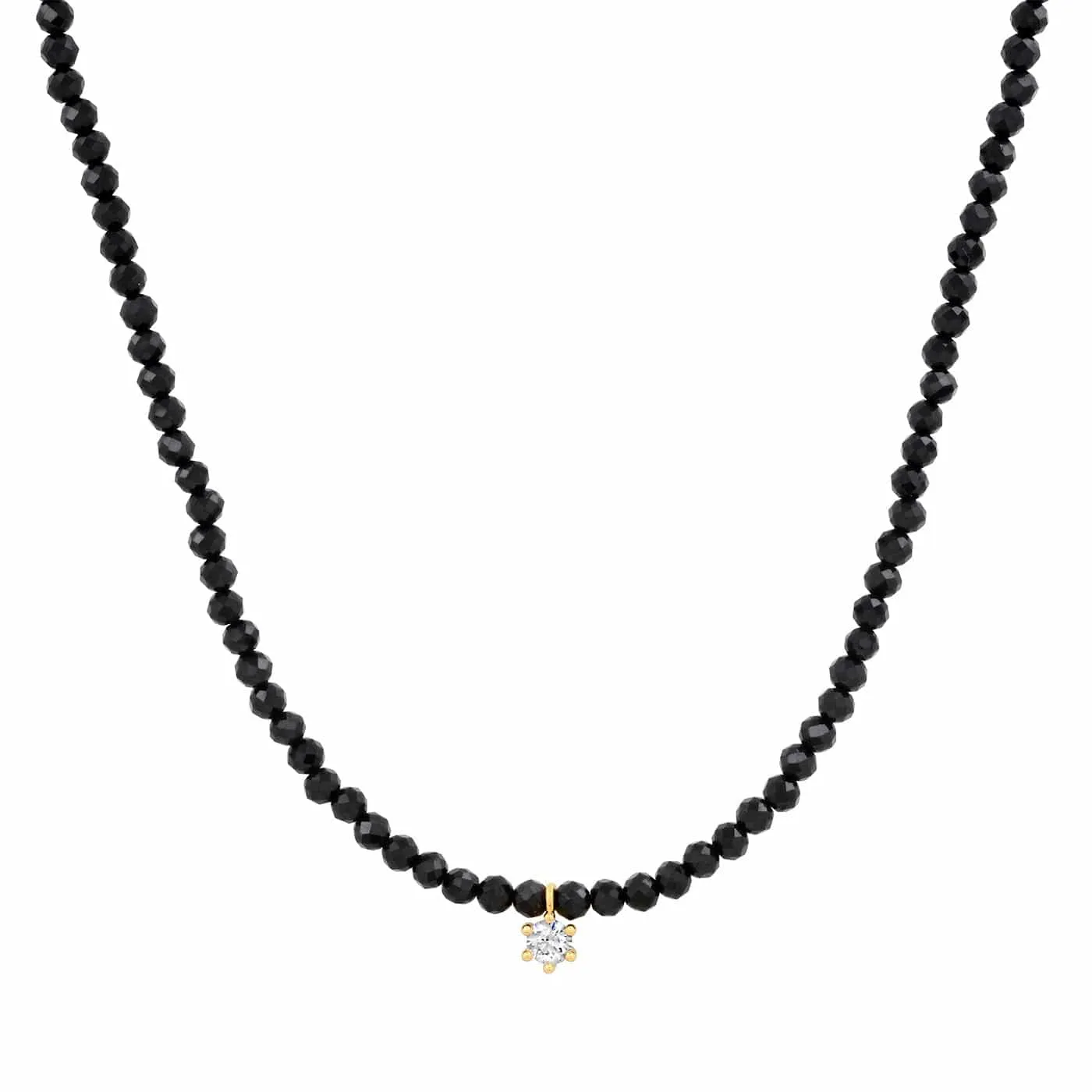 Black Spinel Necklace with Single CZ Pendant