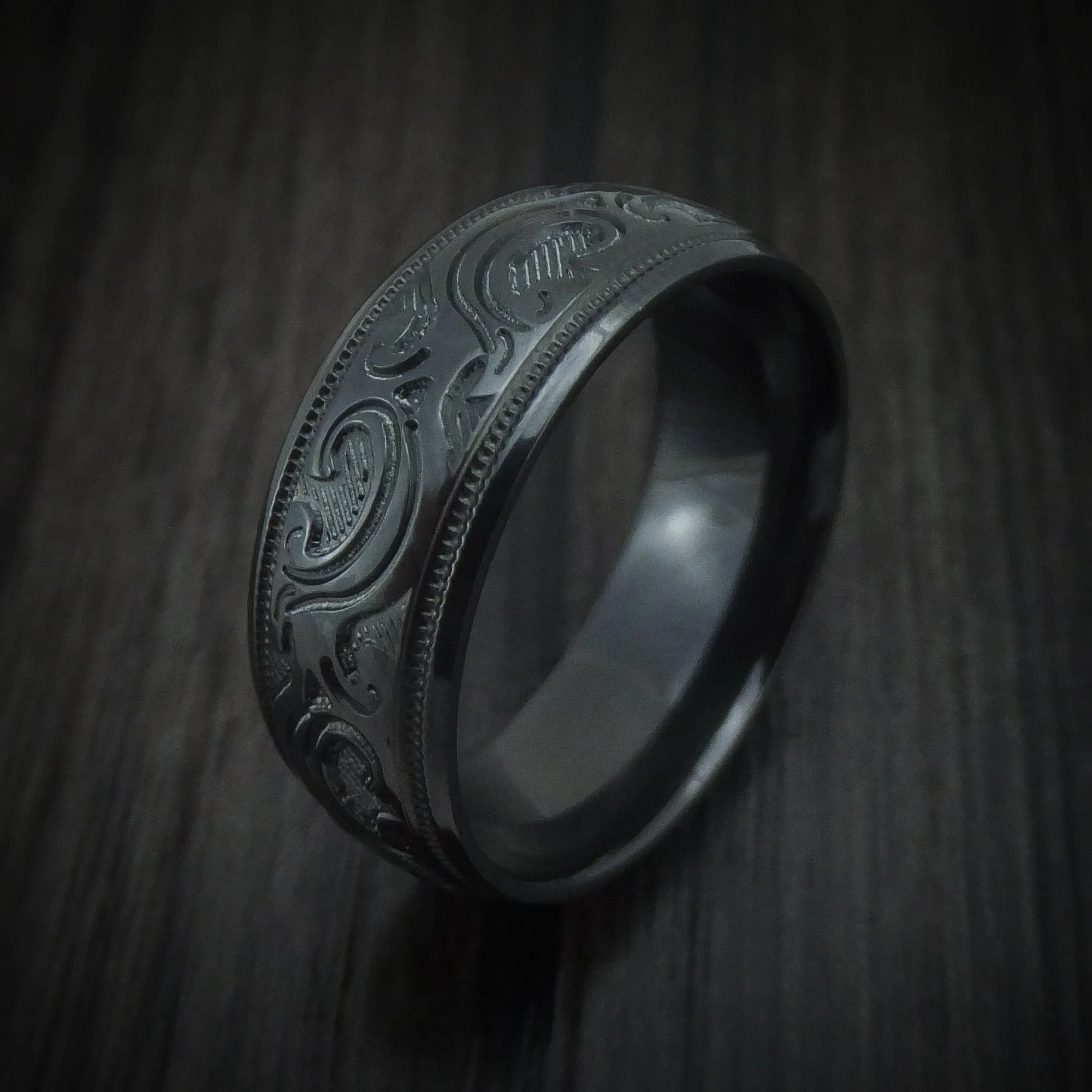 Black Titanium Floral Design Men's Ring Custom Made