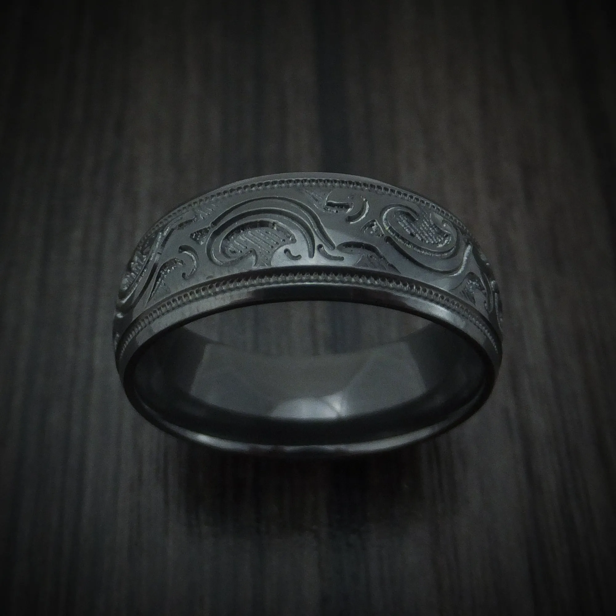 Black Titanium Floral Design Men's Ring Custom Made