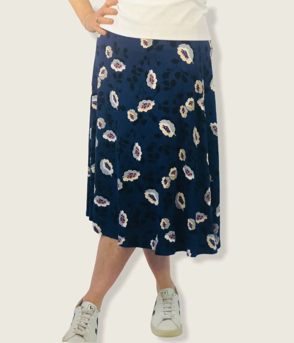 Blue Jersey Floral Midi Skirt 6