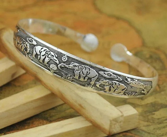 Bohemian Antalya bangles,antique Silver plated carve pattern Statement, Boho Coachella, Festival Turkish hand Jewelry, elephant