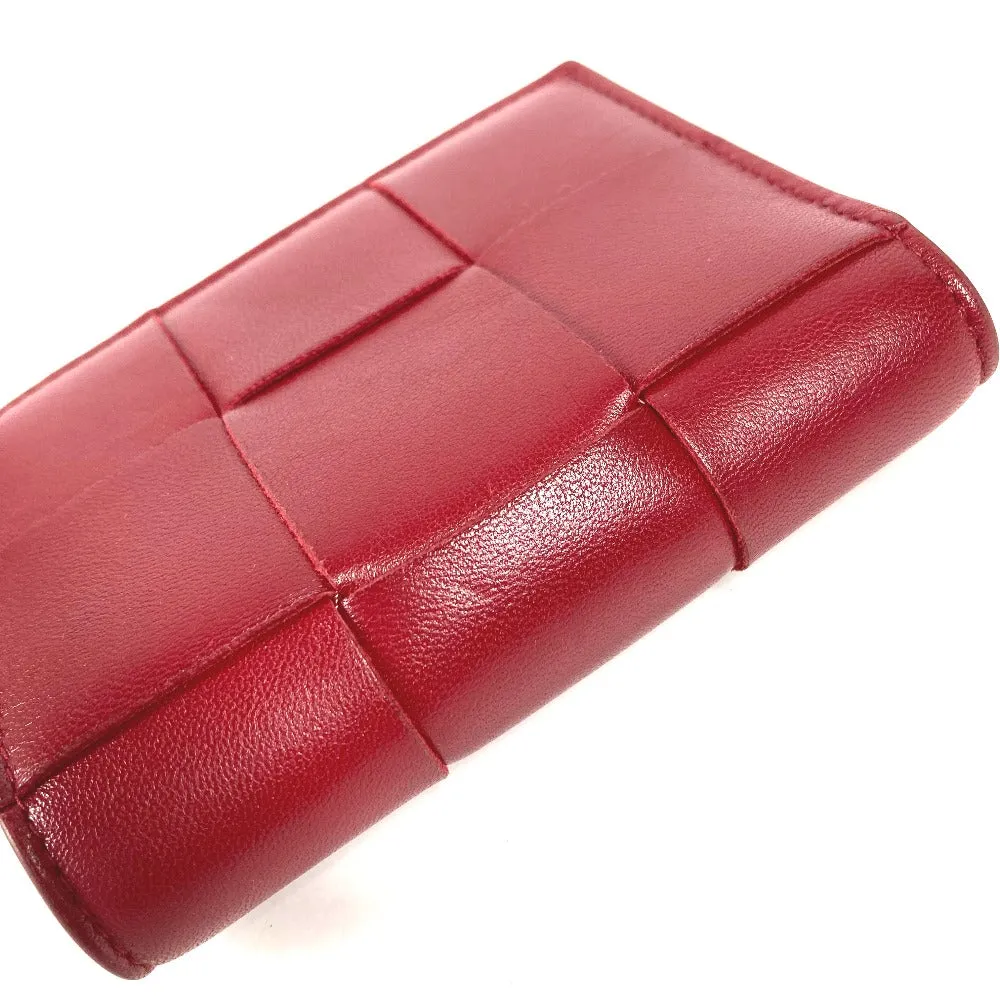 BOTTEGAVENETA Folded wallet leather wine-red Maxi INTRECCIATO Women Used Authentic