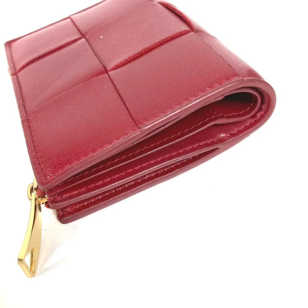 BOTTEGAVENETA Folded wallet leather wine-red Maxi INTRECCIATO Women Used Authentic