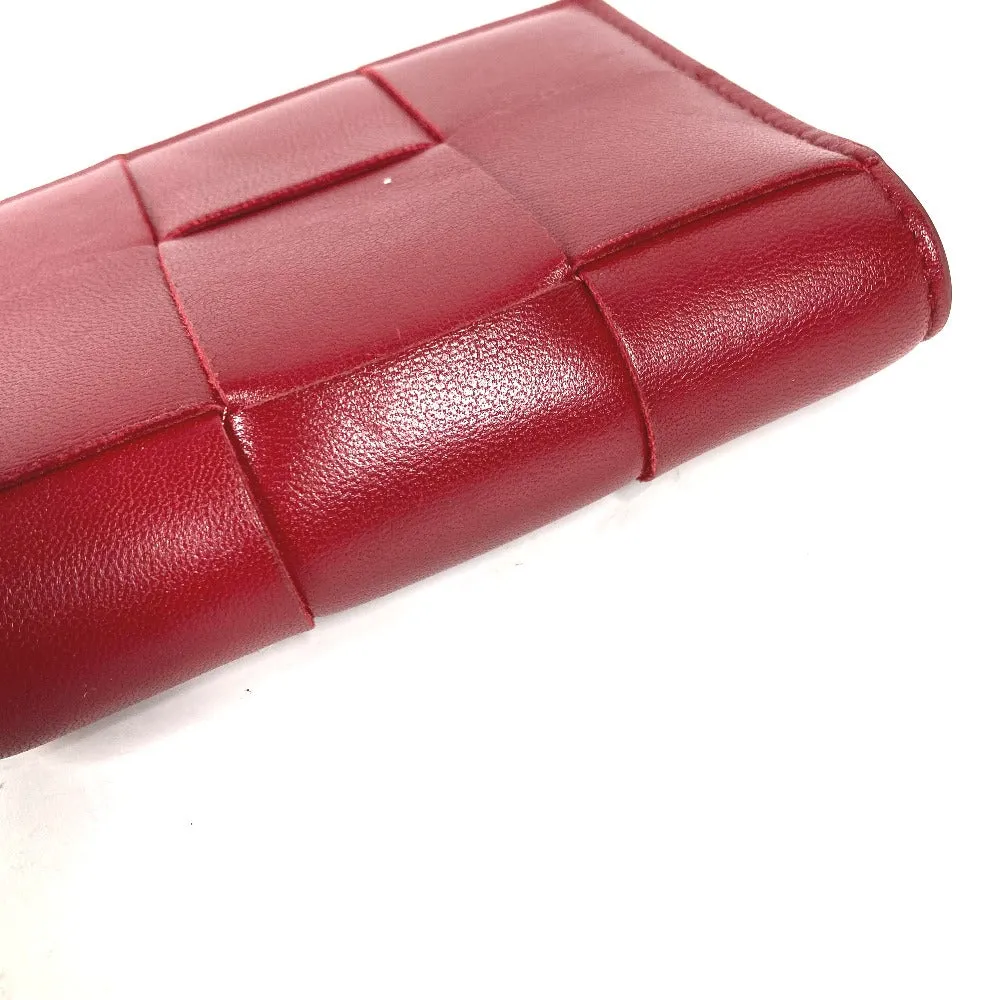 BOTTEGAVENETA Folded wallet leather wine-red Maxi INTRECCIATO Women Used Authentic