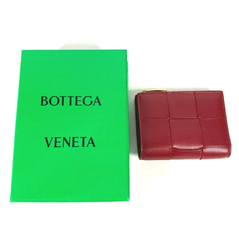 BOTTEGAVENETA Folded wallet leather wine-red Maxi INTRECCIATO Women Used Authentic