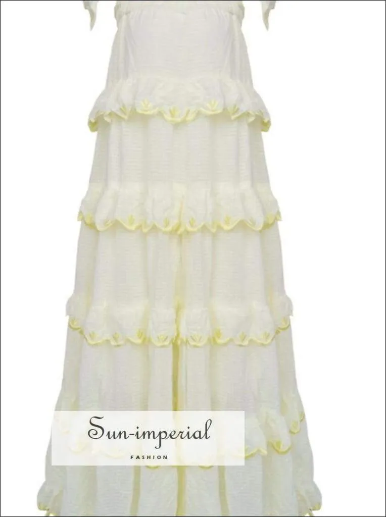 Cake Dress- Yellow Lace Beach Oversized Pleated Vintage Tie Dye Strap Summer Cake Dress