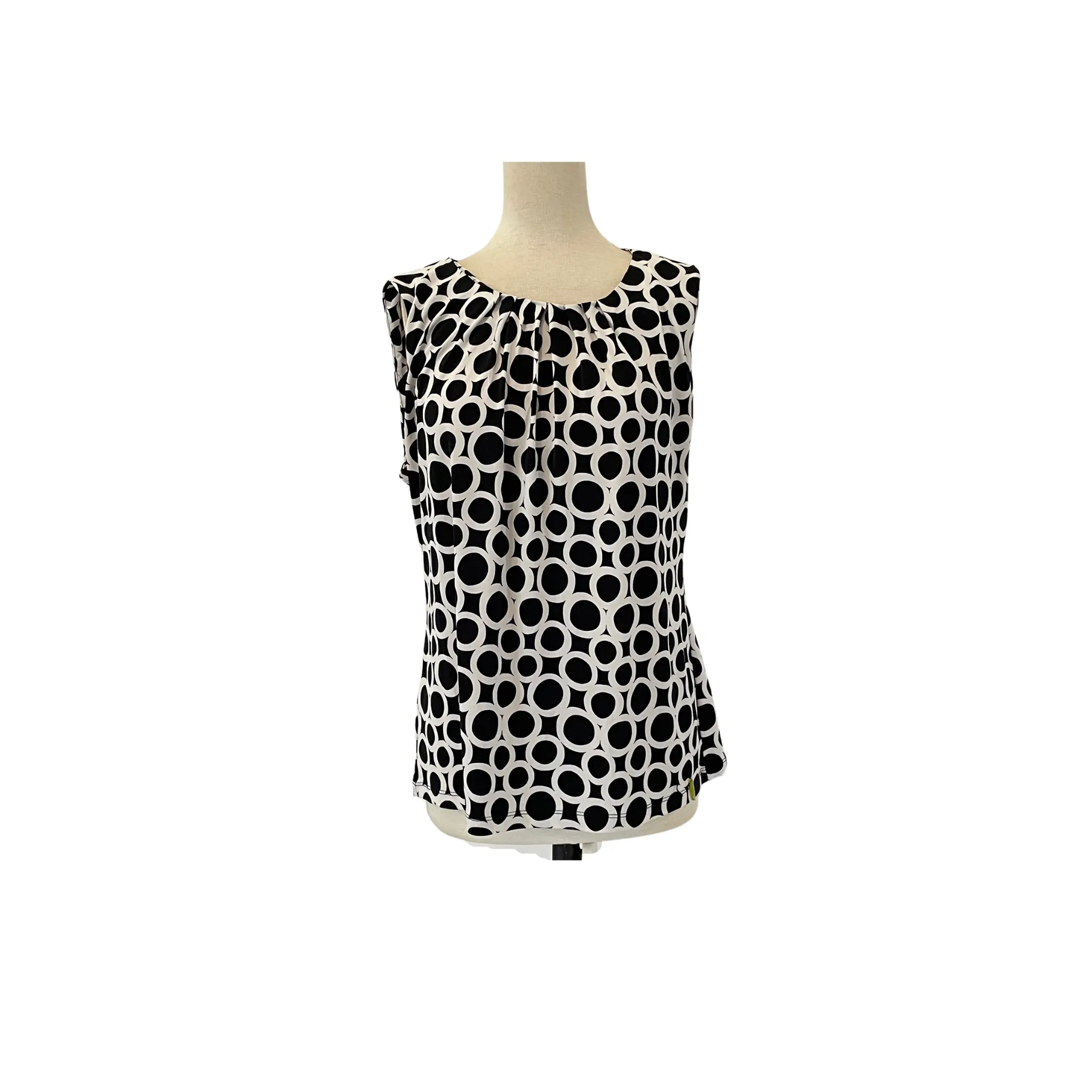 Calvin Klein Black & White Circle-print Sleeveless Blouse | Pre Loved |